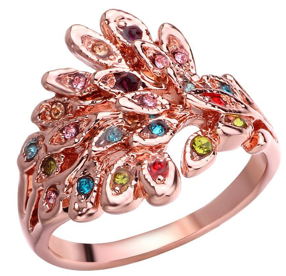 R66 Rose Gold with Multi Color Gemstones Ring - Iris Fashion Jewelry