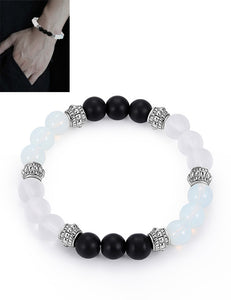 B482 Silver Black White Bead Bracelet - Iris Fashion Jewelry