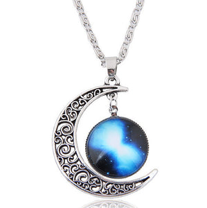 N1127 Silver Moon Blue & White Stargazer Necklace with FREE Earrings - Iris Fashion Jewelry