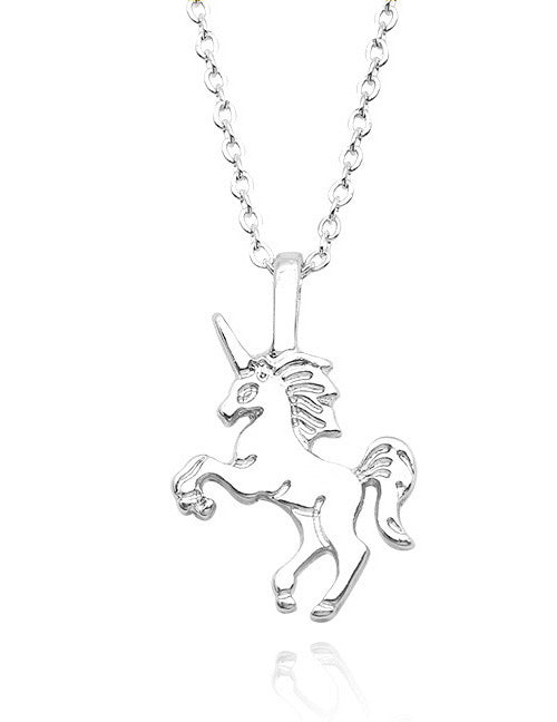 L218 Small Silver Unicorn Necklace with FREE Earrings - Iris Fashion Jewelry