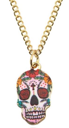 N1046 Gold Chain Small Metal Sugar Skull Necklace with FREE Earrings - Iris Fashion Jewelry