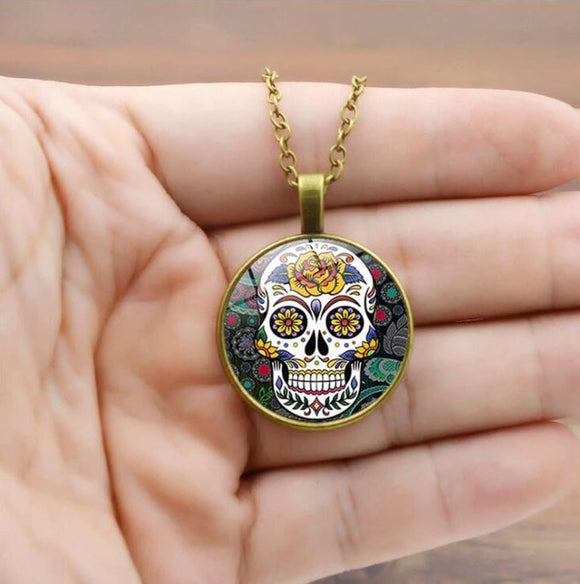 N1039 Bronze Sugar Skull Necklace with FREE Earrings - Iris Fashion Jewelry