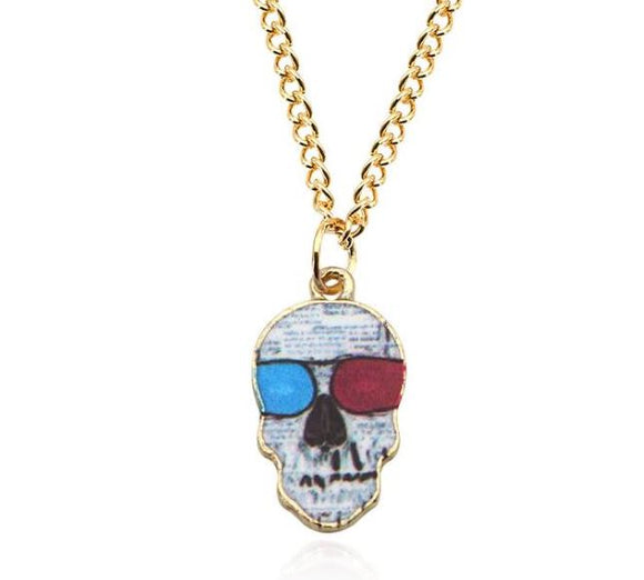 N1043 Gold Chain Small Metal Sugar Skull Necklace with FREE Earrings - Iris Fashion Jewelry