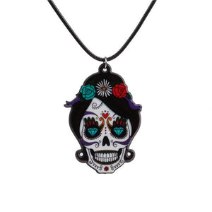 N1007 Colorful Lady Sugar Skull Necklace with FREE Earrings - Iris Fashion Jewelry