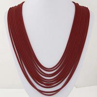 N1067 Burgundy Metal Multi Chain Short Necklace with FREE Earrings - Iris Fashion Jewelry