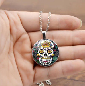N1036 Silver Sugar Skull Necklace with FREE Earrings - Iris Fashion Jewelry