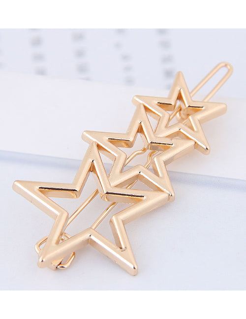 H164 Gold Triple Star Hair Clip - Iris Fashion Jewelry