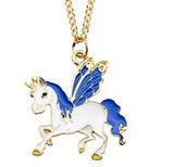 L215 Blue & White Enamel Unicorn Necklace with FREE Earrings - Iris Fashion Jewelry