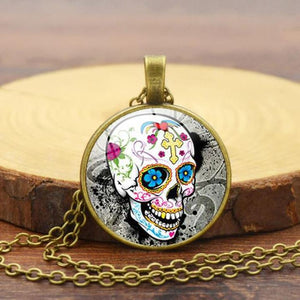 N1041 Bronze Sugar Skull Necklace with FREE Earrings - Iris Fashion Jewelry