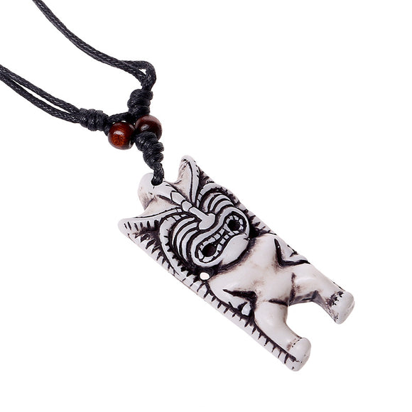 N1082 Ivory Tiki Man Leather Cord Necklace - Iris Fashion Jewelry