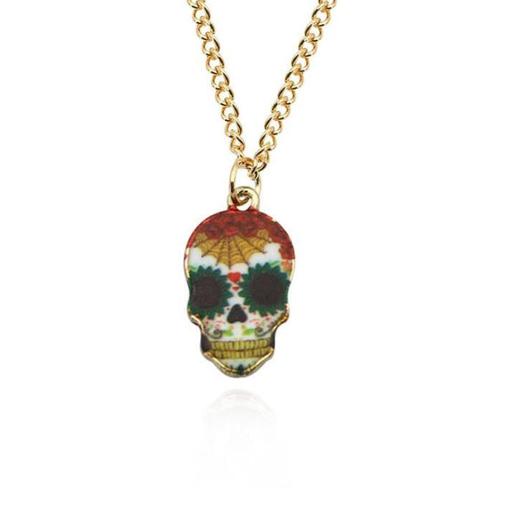 N1042 Gold Chain Small Metal Sugar Skull Necklace with FREE Earrings - Iris Fashion Jewelry