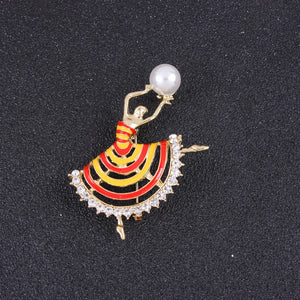 *F20 Red & Yellow Dancer With Pearl Pin - Iris Fashion Jewelry