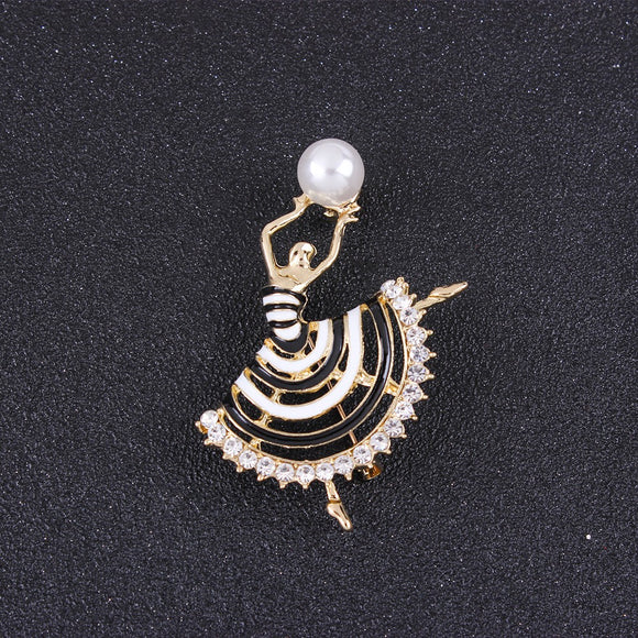 F19 Black & White Dancer With Pearl Pin - Iris Fashion Jewelry