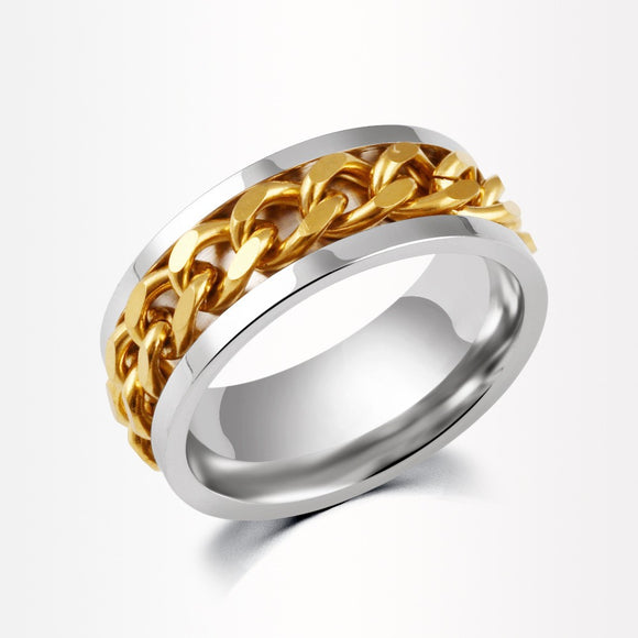 R78 Silver with Gold Chain Links Ring - Iris Fashion Jewelry
