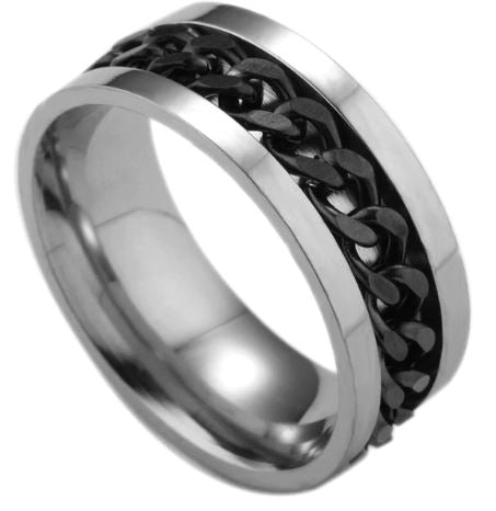R79 Silver with Black Chain Links Ring - Iris Fashion Jewelry