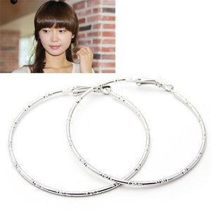 E367 Silver Bamboo Pattern 2-1/4" Hoop Earrings - Iris Fashion Jewelry