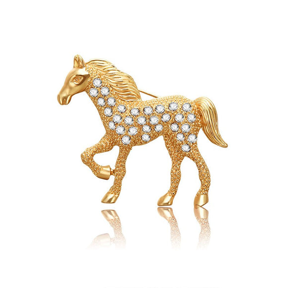 F50 Golden Horse With Gemstones Pin - Iris Fashion Jewelry