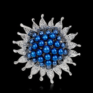 F28 Silver With Blue Pearl Cluster Pin - Iris Fashion Jewelry