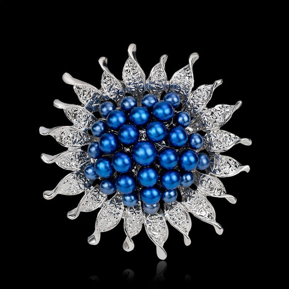 F28 Silver With Blue Pearl Cluster Pin - Iris Fashion Jewelry