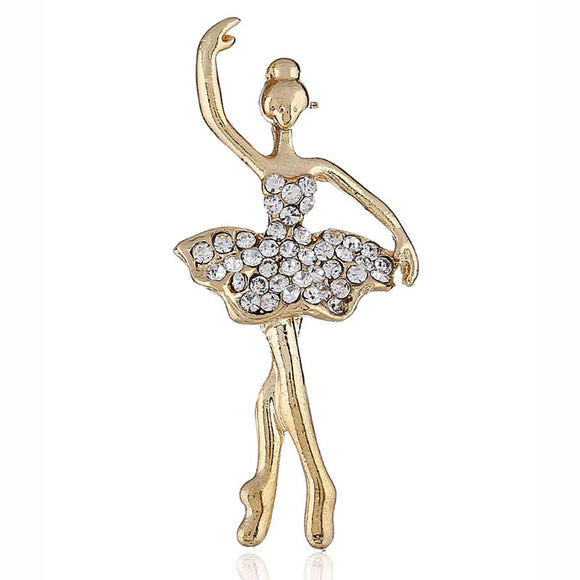F44 Gold Ballerina With Crystal Gems Pin - Iris Fashion Jewelry