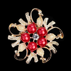 F32 Gold With Red Pearls Pin - Iris Fashion Jewelry