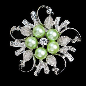 F35 Silver With Mint Green Pearls Pin - Iris Fashion Jewelry