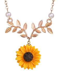 N1248 Gold Sunflower Leaf & Pearls Necklace with Free Earrings - Iris Fashion Jewelry