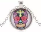 N1219 Silver Yellow Cross Sugar Skull Necklace with FREE Earrings - Iris Fashion Jewelry
