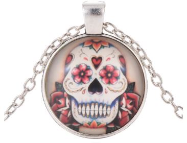 N1209 Silver Clown Face Sugar Skull Necklace with FREE Earrings - Iris Fashion Jewelry