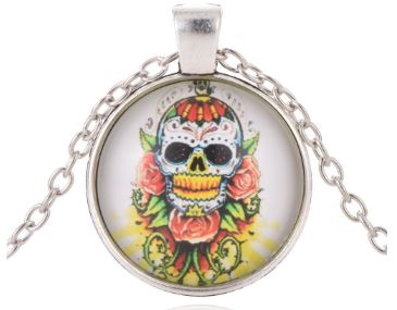 N1211 Silver Triple Rose Sugar Skull Necklace with FREE Earrings - Iris Fashion Jewelry