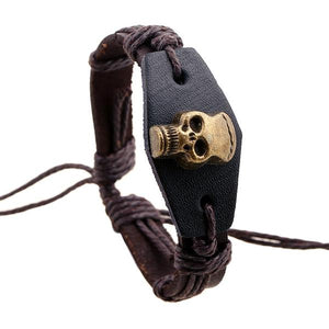 B635 Black Cord Skull Bracelet - Iris Fashion Jewelry