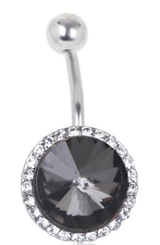 P57 Silver Black Gem Belly Button Ring - Iris Fashion Jewelry