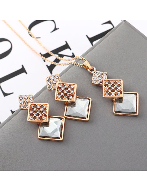 N21 Gray Color Triple Square Necklace with FREE Earrings - Iris Fashion Jewelry