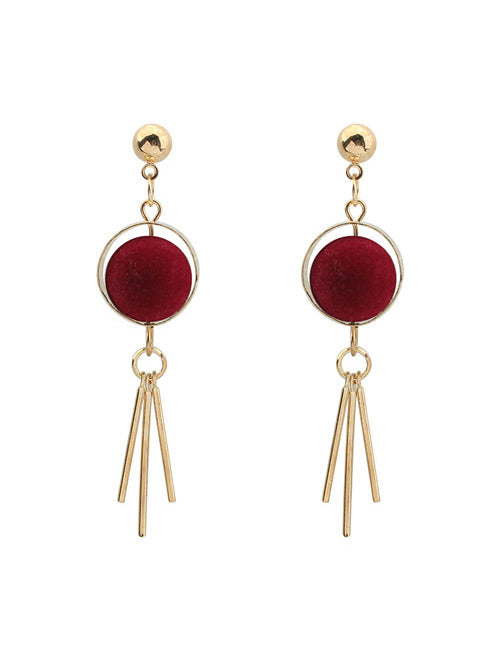 +E173 Gold & Red Ball Tassel Earrings - Iris Fashion Jewelry