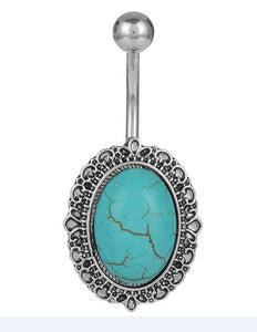 P20 Silver & Turquoise Gem Belly Button Ring - Iris Fashion Jewelry