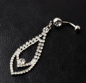 P19 Silver Double Teardrop with Crystal Gems Belly Button Ring - Iris Fashion Jewelry