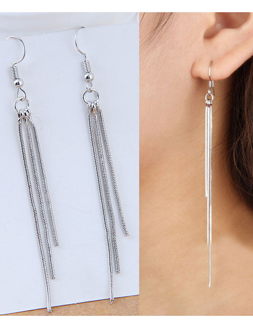 E149 Silver Color Long Tassel Earrings - Iris Fashion Jewelry
