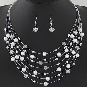 N196 White Pearl Multi Layer Necklace With FREE Earrings - Iris Fashion Jewelry