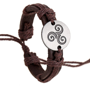 B567 Silver Tribal Brown Leather Bracelet - Iris Fashion Jewelry