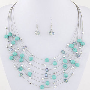 +N195 Light Green Pearl Multi Layer Necklace With FREE Earrings - Iris Fashion Jewelry