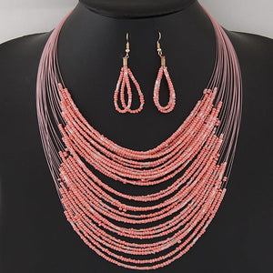 N878 Pink Seed Bead Necklace with FREE Earrings - Iris Fashion Jewelry