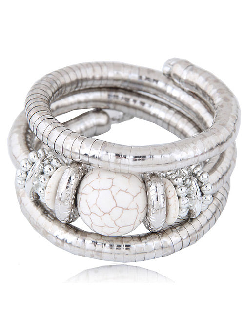 B148 Silver & White Multi-layer Design Bracelet - Iris Fashion Jewelry