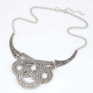 N77 Silver Weave Pattern Metal Necklace with FREE Earrings - Iris Fashion Jewelry