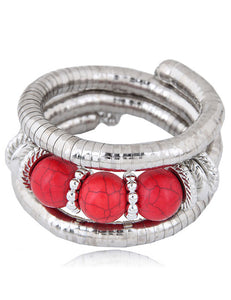 B324 Red & Silver 3 Bead Crackle Bracelet - Iris Fashion Jewelry
