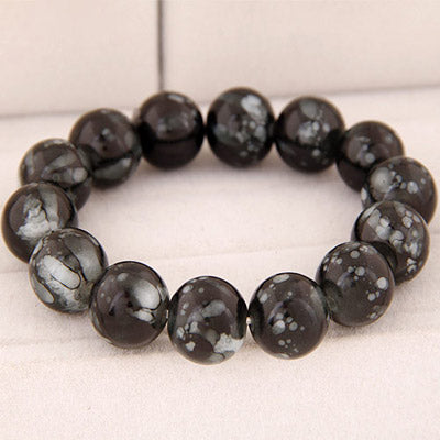 B367 Large Black & White Glass Bead Bracelet - Iris Fashion Jewelry