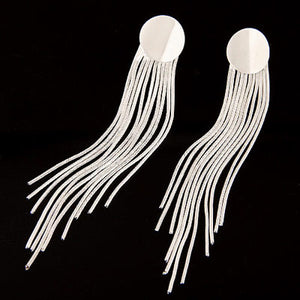 E209 Silver Squiggle Design Tassel Earrings - Iris Fashion Jewelry
