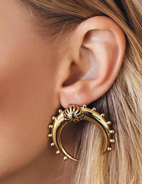 E222 Gold Ox Horn Earrings - Iris Fashion Jewelry