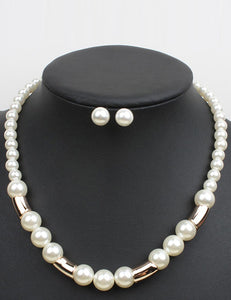 N138 White Pearl with Rose Gold Accents Necklace with FREE Earrings - Iris Fashion Jewelry
