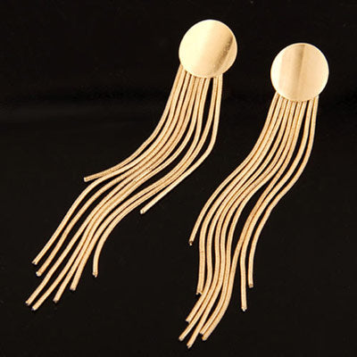 +E208 Gold Squiggle Design Tassel Earrings - Iris Fashion Jewelry