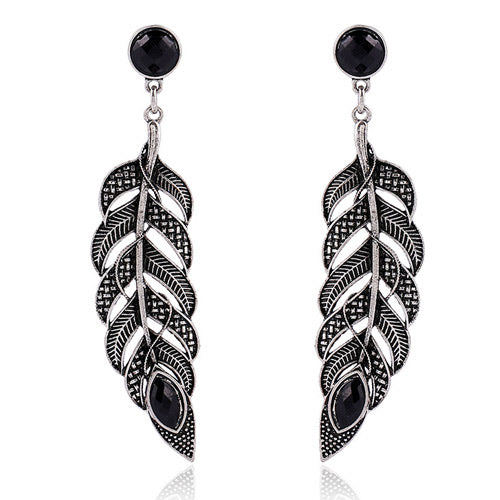 E260 Black Feather Pattern Earrings - Iris Fashion Jewelry